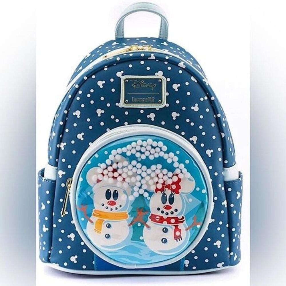 LOUNGEFLY Limited Edition Disney Snow Globe Mickey and Minnie Mini Backpack NWT
